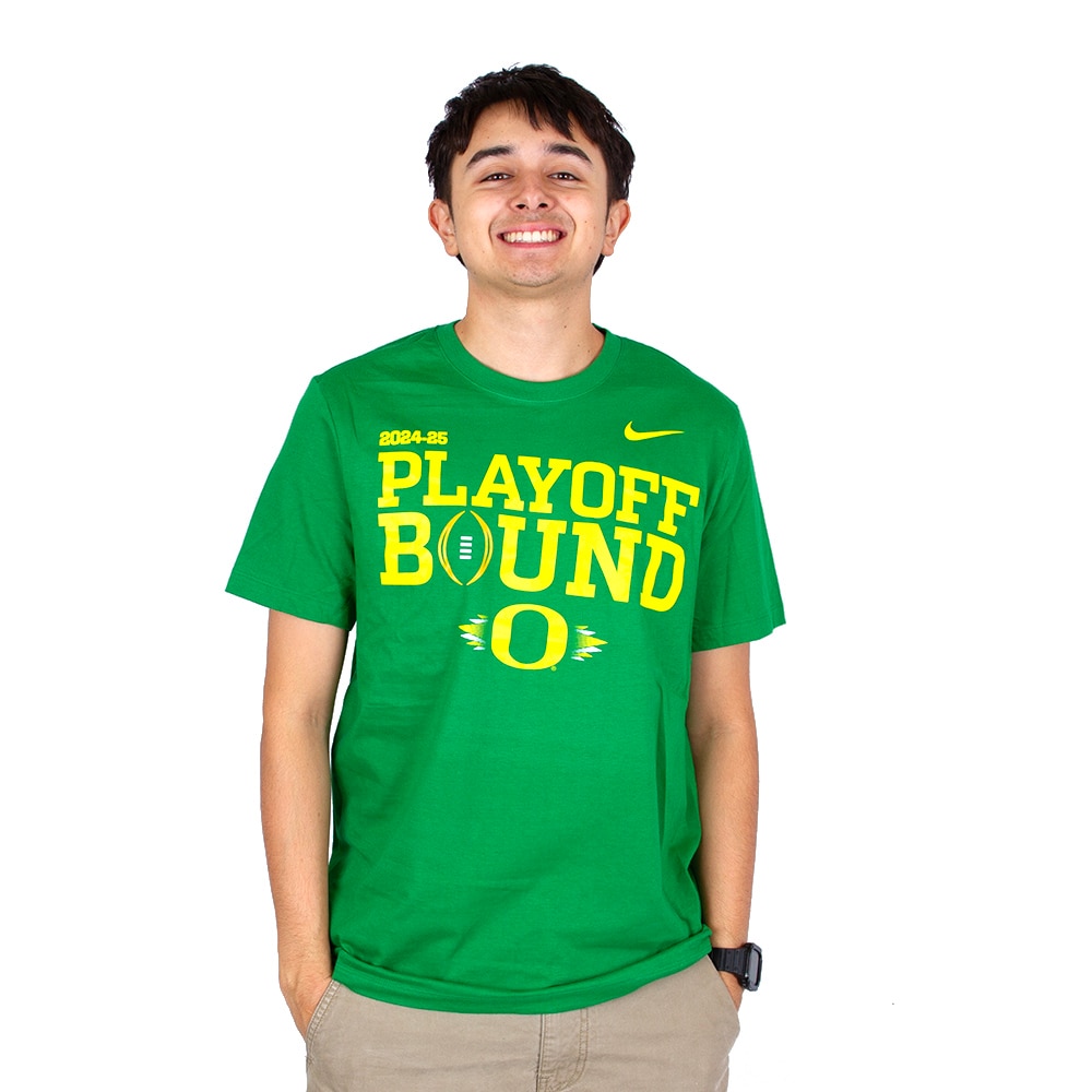 Classic Oregon O, Nike, Green, Crew Neck, Men, Unisex, Football, Postseason, Round 1, Playoff Bound, T-Shirt, 913860